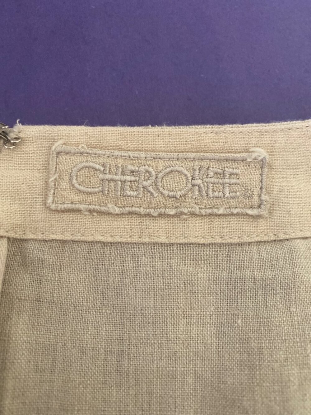 Vintage Cherokee Beige Linen Blend Skirt With Embroidered Hem Size 14 - Picture 5 of 6
